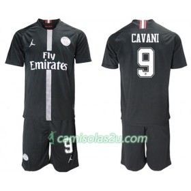 Camisolas de Futebol Paris Saint-Germain Cavani 9 Jodan Preto Criança Equipamento 3ª 2018/19 Manga Curta